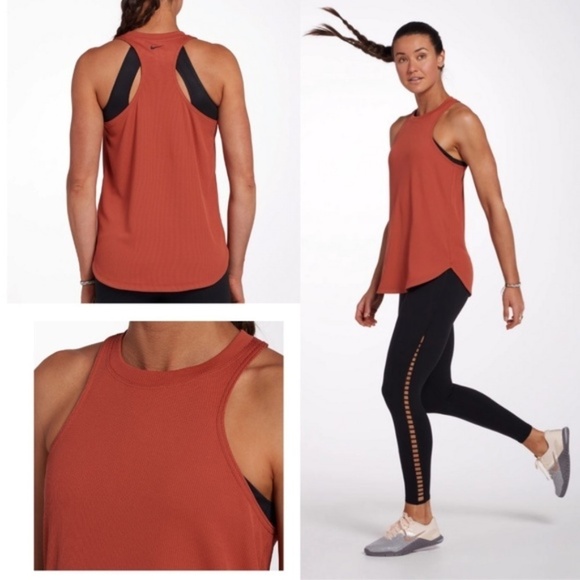 NIKE Training Tank Dusty Peach Ribbed Dri-Fit Athletic Top Womens XS - Picture 1 of 9